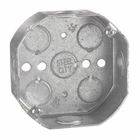 Steel City Electrical Box, 15.8 cu in, Ceiling Box Type, Steel, Octagon Shape 54151 3/4